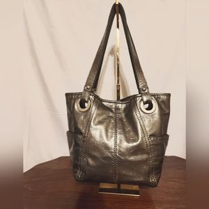 Fossil Silver metallic leather bucket bag